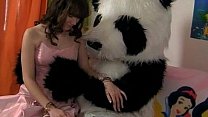 Young fairy revived toy panda and suck